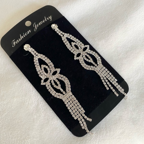 Chandelier clear crystal rhinestone diamond silver earrings wedding bridal New - Picture 6 of 7